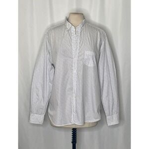 FRANK & EILEEN White Blue Heart Print Buttondown Shirt Top Academia Preppy Large